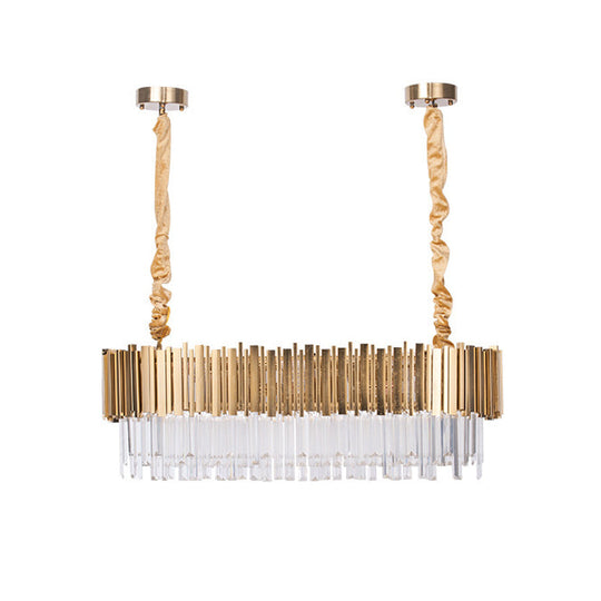 Modern Oblong Island Pendant Lamp With Crystal Rods In Gold - 6/8 Light 23.5/31.5 Wide