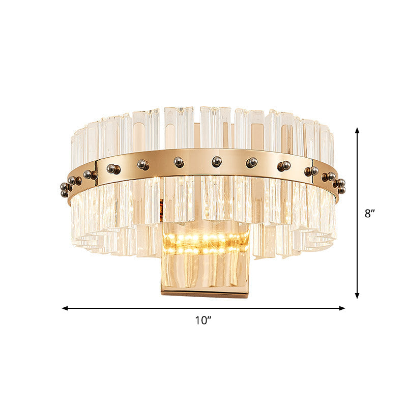 Modern Crystal Prism Drum Wall Sconce Light With Led Flush Mount Gold Finish