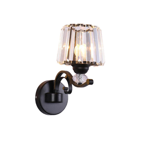 Prismatic Crystal Cone Wall Lamp: 1/2-Bulb Traditional Light For Living Room In Black
