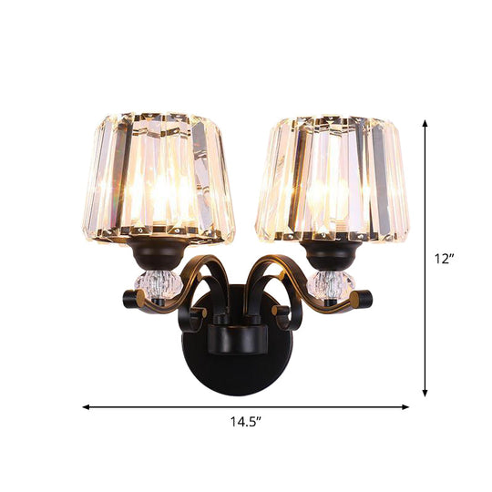 Prismatic Crystal Cone Wall Lamp: 1/2-Bulb Traditional Light For Living Room In Black