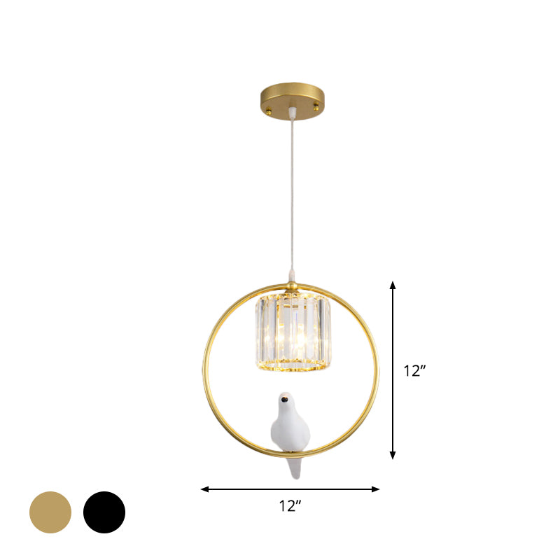Modern Black/Gold Hoop Pendulum Light With Crystal Shade For Living Room