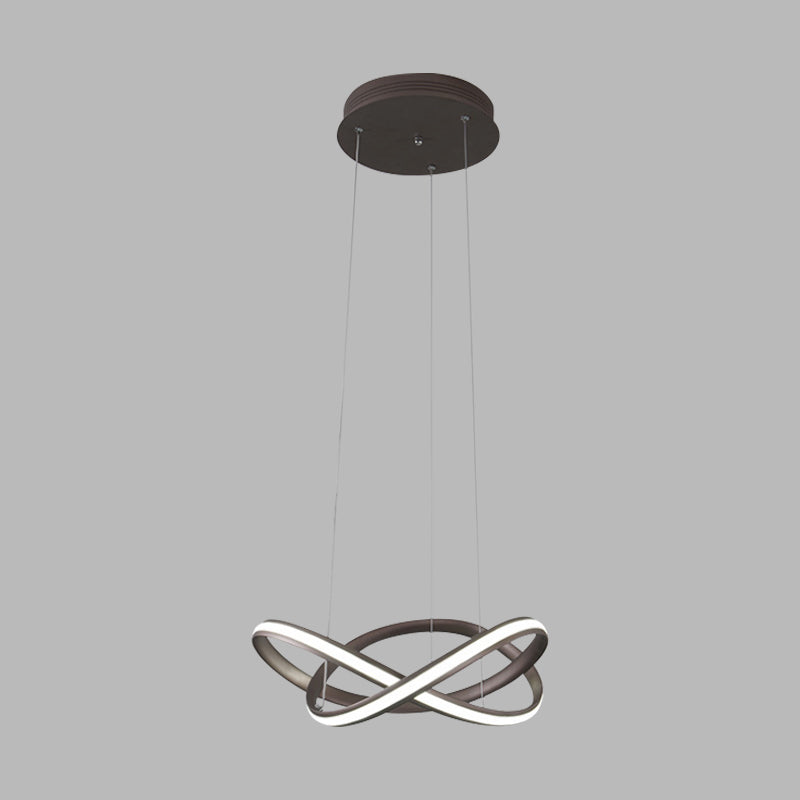 Minimalistic Metal Crossing Ring Led Ceiling Chandelier In Warm/White Light - Coffee/White