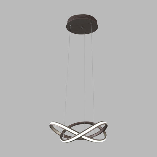 Minimalistic Metal Crossing Ring Led Ceiling Chandelier In Warm/White Light - Coffee/White