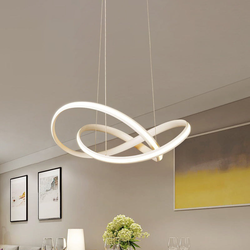 Minimalistic Metal Crossing Ring Led Ceiling Chandelier In Warm/White Light - Coffee/White