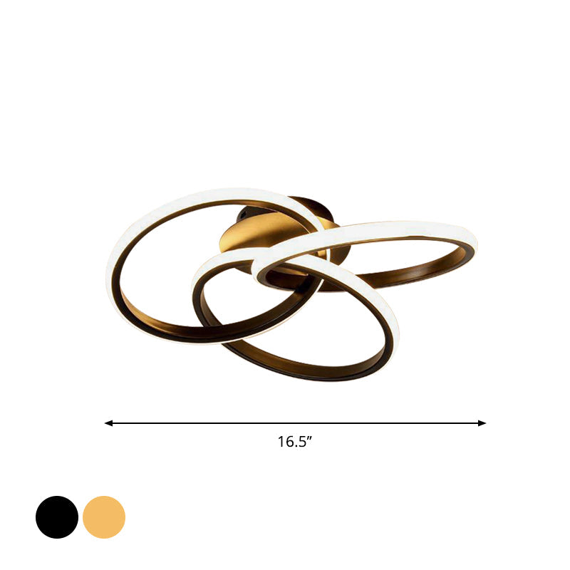 Nordic Style Metallic Black/Gold Led Ceiling Light - 16.5’/20.5’ Diameter With Warm/White