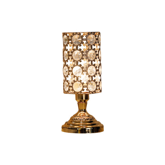 Viola - Modernism 1 Bulb Table Light With Crystal-Encrusted Shade Gold Tapered/Cylinder Reading Lamp