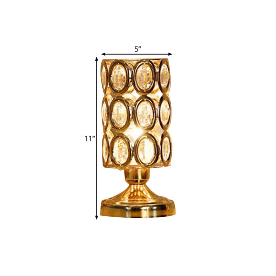 Viola - Modernism 1 Bulb Table Light With Crystal-Encrusted Shade Gold Tapered/Cylinder Reading Lamp