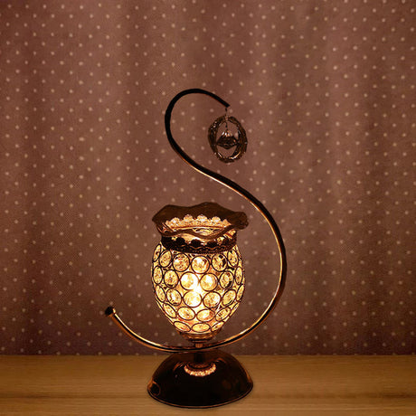 Contemporary Gold Table Lamp With Floral Crystal Embedded Shade & Warm/Blue/Purple Light - Perfect