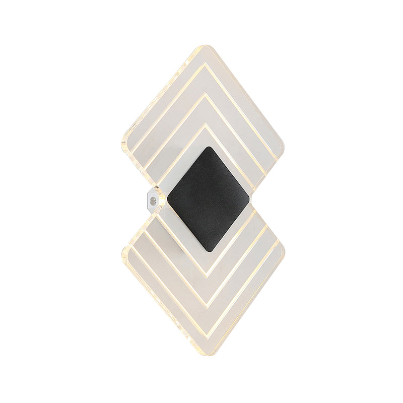 Modern Led Acrylic Wall Lamp: Textured Silver/Black Rhombus Sconce Light With Remote Control