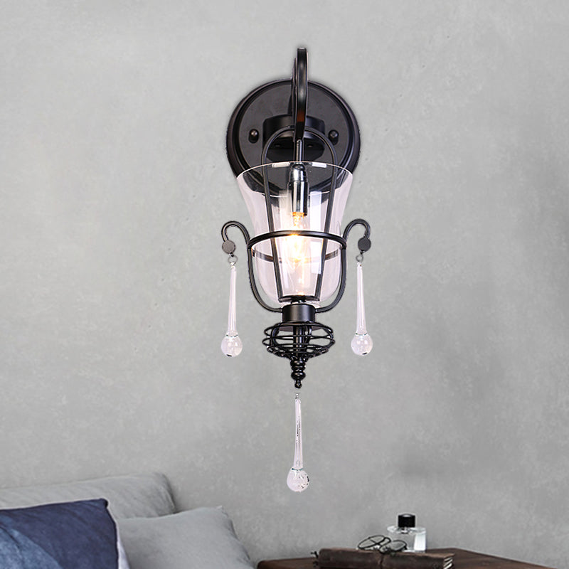 Modern Flared Black Wall Lamp With Clear Glass Shade 1 /