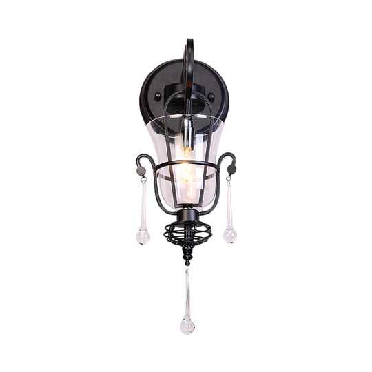 Modern Flared Black Wall Lamp With Clear Glass Shade