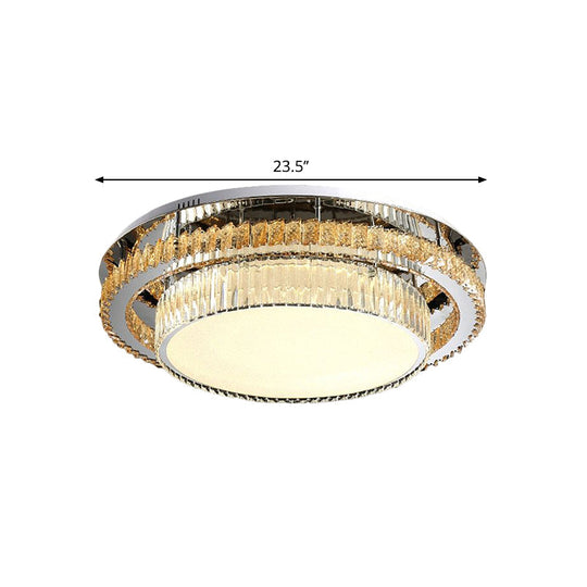 Modern Beveled Glass Crystal Led Drum Ceiling Lamp - 19.5’/23.5’ Wide Chrome Flushmount