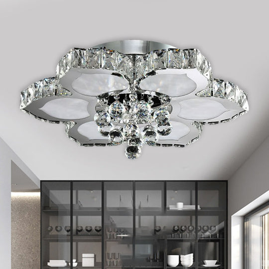 Contemporary Beveled Glass Lotus Led Flush Light In Chrome - Ideal For Bedroom 17’/22’ Wide