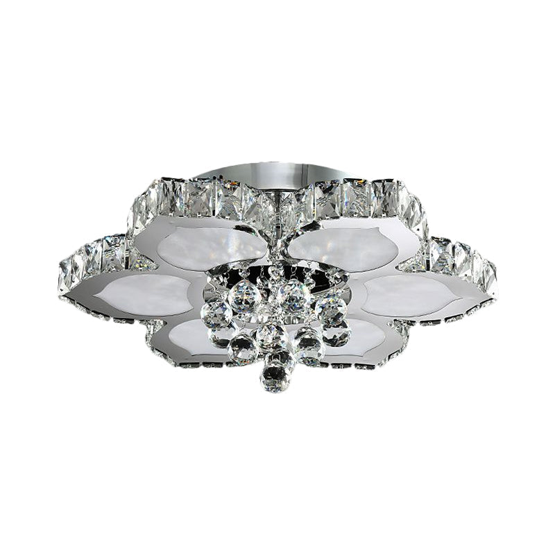 Contemporary Beveled Glass Lotus Led Flush Light In Chrome - Ideal For Bedroom 17’/22’ Wide