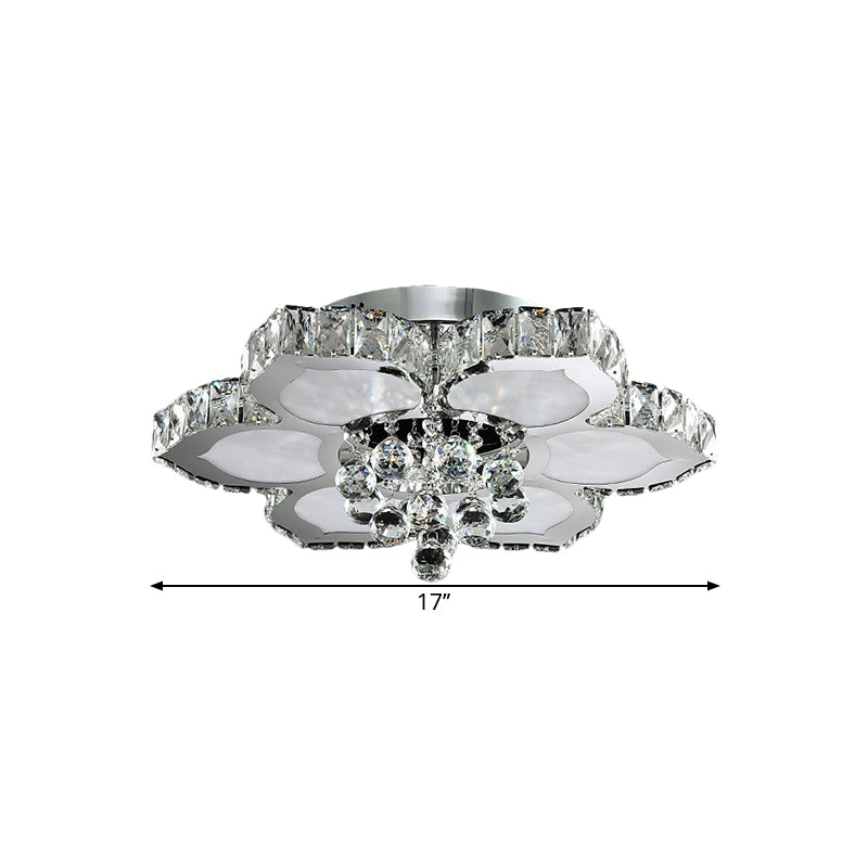 Contemporary Beveled Glass Lotus Led Flush Light In Chrome - Ideal For Bedroom 17’/22’ Wide