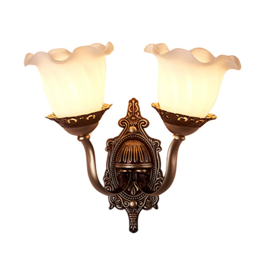 Rustic Blossom Wall Lamp With Opaline Glass Mount - Brown Ideal For Living Room