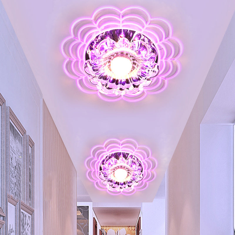 Contemporary Led Flush Mount Crystal Glass Ceiling Fixture - Stainless - Steel Warm/White/Multi