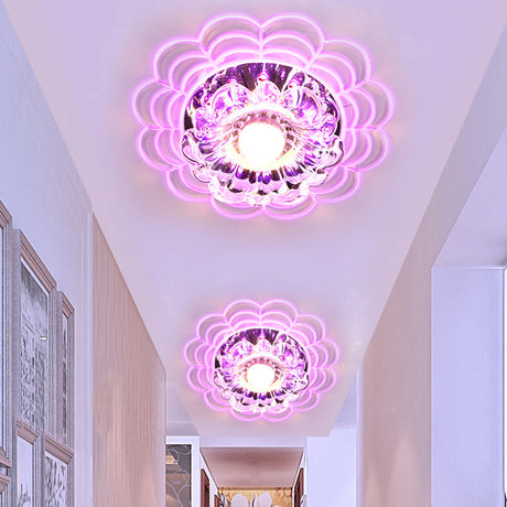 Contemporary Led Flush Mount Crystal Glass Ceiling Fixture - Stainless-Steel Warm/White/Multi Color