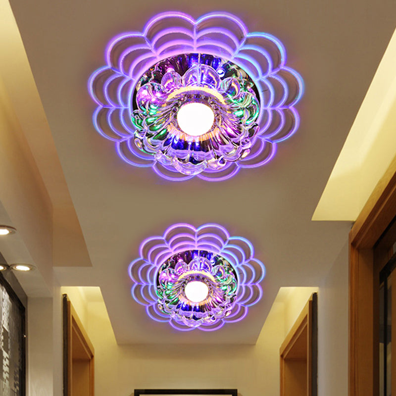 Contemporary Led Flush Mount Crystal Glass Ceiling Fixture - Stainless-Steel Warm/White/Multi Color