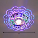 Contemporary Led Flush Mount Crystal Glass Ceiling Fixture - Stainless - Steel Warm/White/Multi