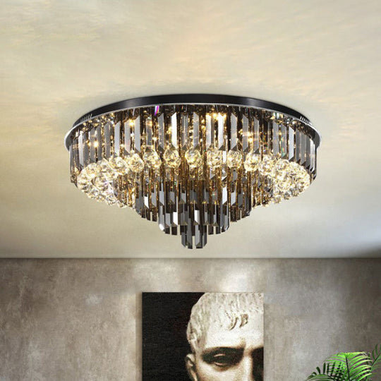 Modern Led Flushmount With Crystal Prisms Shade Stainless - Steel Tapered Ceiling Lighting -