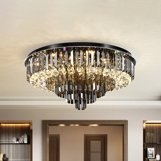 Modern Led Flushmount With Crystal Prisms Shade Stainless - Steel Tapered Ceiling Lighting -