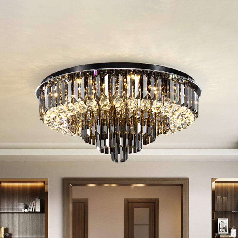Modern Led Flushmount With Crystal Prisms Shade Stainless-Steel Tapered Ceiling Lighting - 23.5/31.5