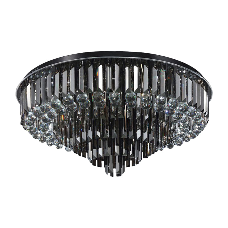 Modern Led Flushmount With Crystal Prisms Shade Stainless - Steel Tapered Ceiling Lighting -