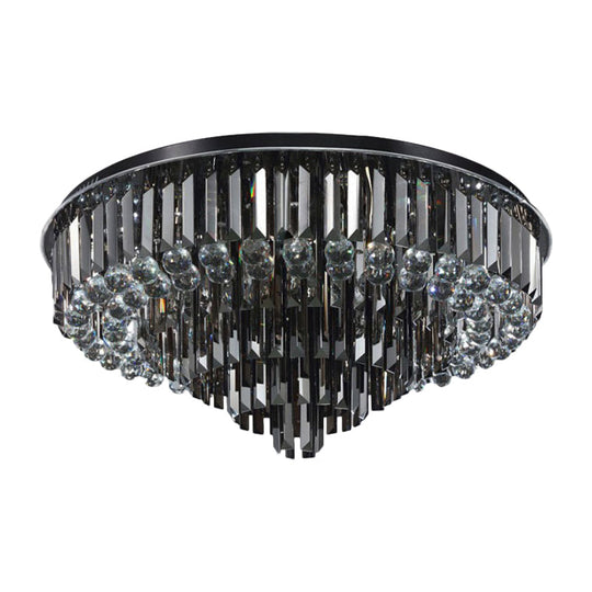 Modern Led Flushmount With Crystal Prisms Shade Stainless - Steel Tapered Ceiling Lighting -