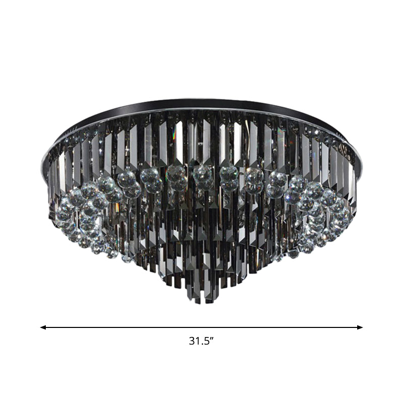 Modern Led Flushmount With Crystal Prisms Shade Stainless - Steel Tapered Ceiling Lighting -