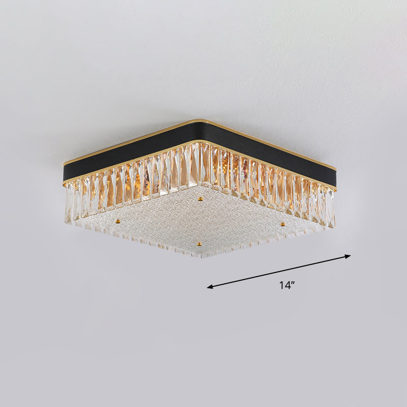 Modern Black Crystal Square Led Flush Mount Ceiling Light For Parlor