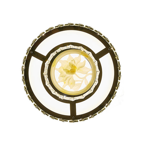 Faceted Crystal Led Flush Mount Ceiling Light With Nickel Finish And Floral Design