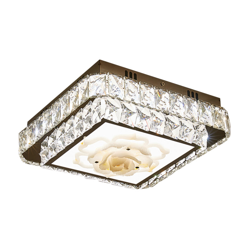 Faceted Crystal Led Flush Mount Ceiling Light With Nickel Finish And Floral Design
