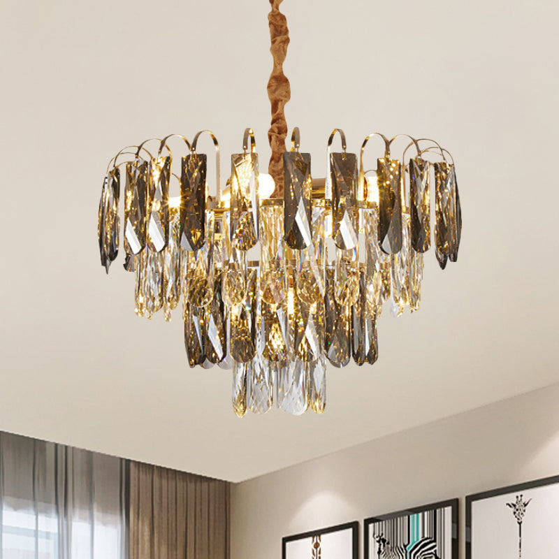 Contemporary Gold Chandelier with Clear Rectangle Cut Crystals 5 Lights Clear