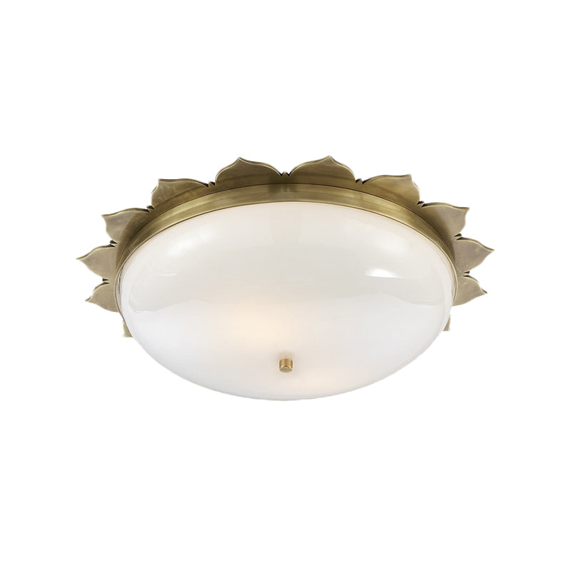 Colonial Gold Opal Glass Ceiling Light With Bowl Shape - 3 Heads Flush Mount For Bedroom