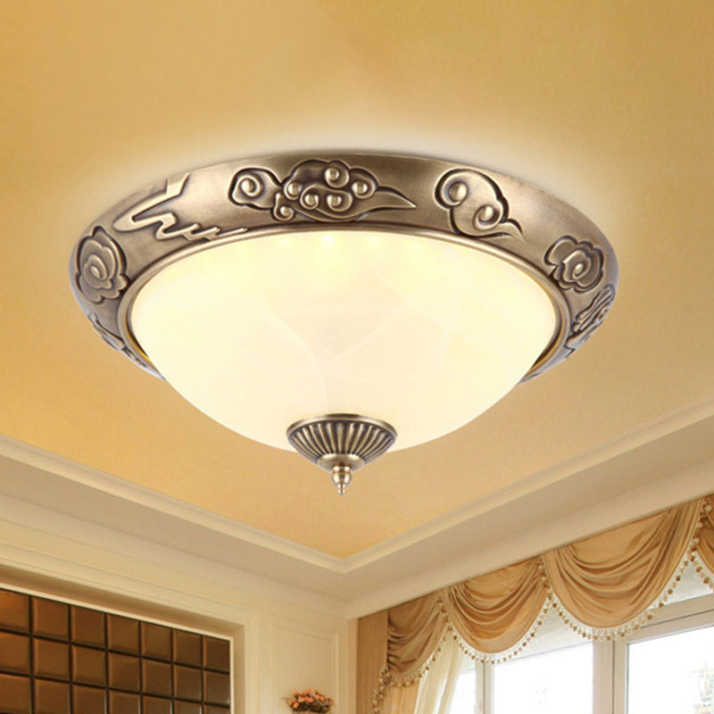 Brass Led Colonial Dome Ceiling Light In Opal Glass 12’/16’ For Bedroom