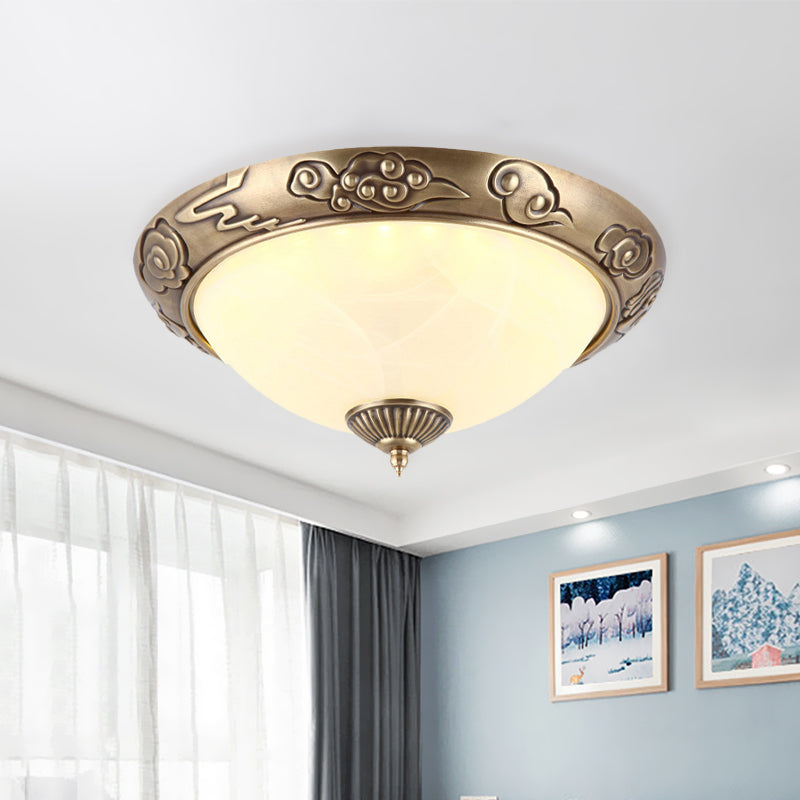 Brass Led Colonial Dome Ceiling Light In Opal Glass 12/16 For Bedroom
