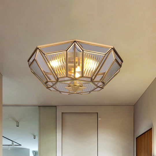 Colonial Gold Geometric Glass Flush Light - 3-Light Ceiling Mount For Bedroom