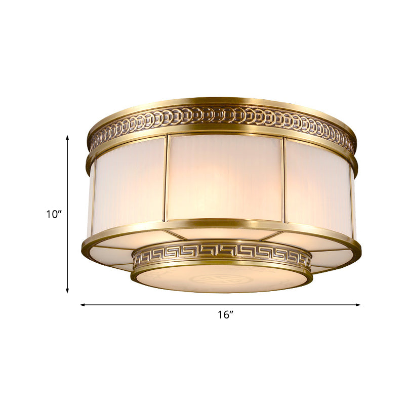 Flush Mount Colonial Opal Glass Ceiling Light Fixture With Gold Accent - Ring Restaurant