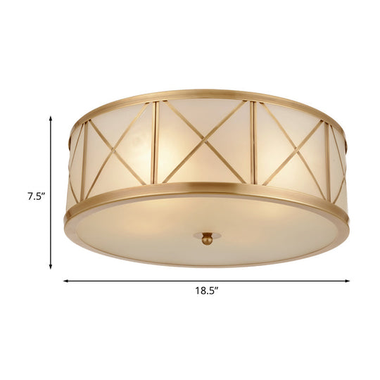Colonial Gold Glass Ceiling Lamp With Trellis Cage - Bedroom Flush Light