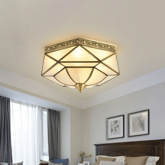 Colonial Prismatic Glass Ceiling Mounted Flushmount With 4 Gold Lights