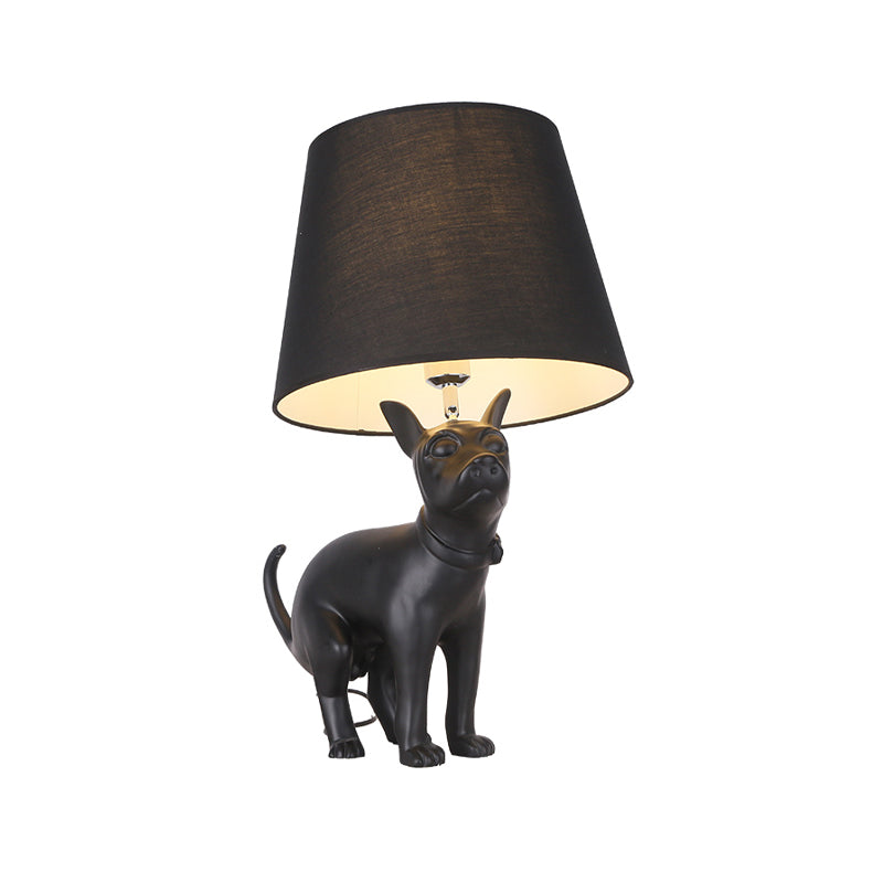 Romane - Country Style Resin Dog Nightstand Lamp Black Cone Fabric Shade