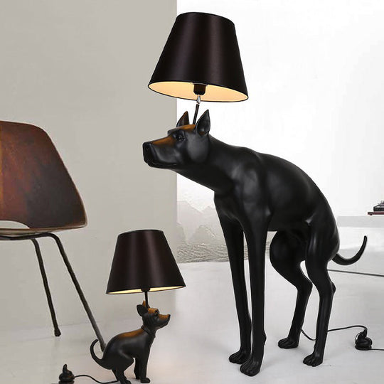 Romane - Country Style Resin Dog Nightstand Lamp Black Cone Fabric Shade