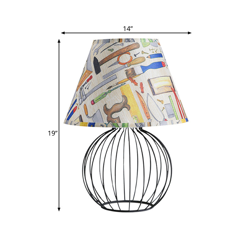 Vintage Fabric Black Nightstand Light With Orb Cage Base - Elegant Desk Lighting For Living Room And