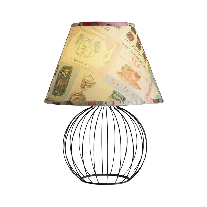 Vintage Fabric Black Nightstand Light With Orb Cage Base - Elegant Desk Lighting For Living Room And