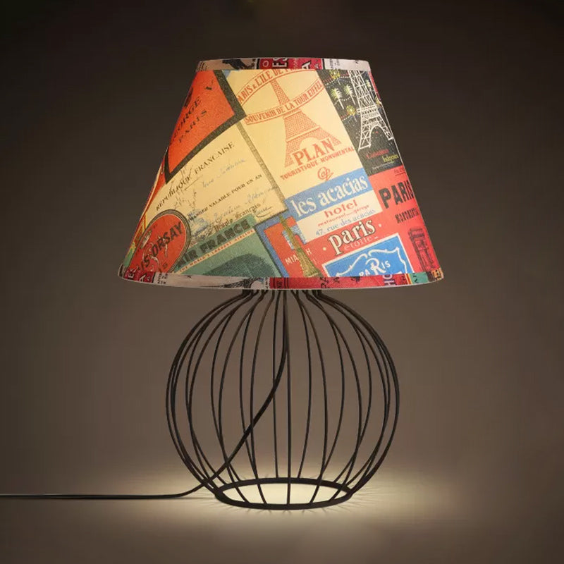 Vintage Fabric Black Nightstand Light With Orb Cage Base - Elegant Desk Lighting For Living Room And