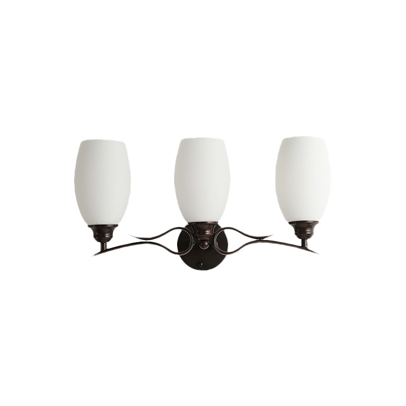 Traditional Milk Glass Vanity Sconce In Black - 3/4 Lights For Bathroom