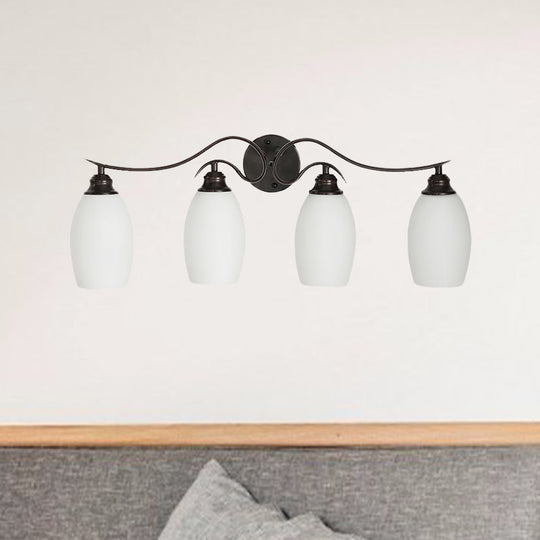 Traditional Milk Glass Vanity Sconce In Black - 3/4 Lights For Bathroom