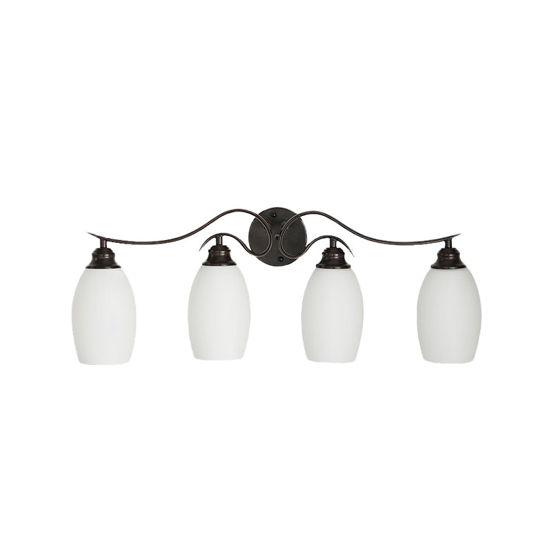 Traditional Milk Glass Vanity Sconce In Black - 3/4 Lights For Bathroom