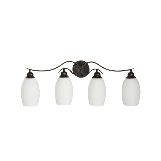 Traditional Milk Glass Vanity Sconce In Black - 3/4 Lights For Bathroom